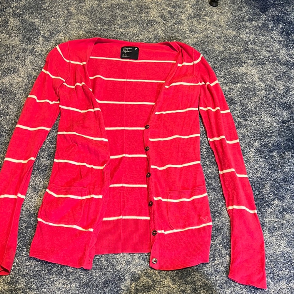 Pink and White American Eagle Cardigan